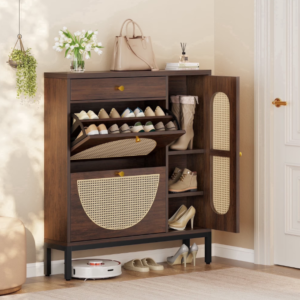 Narrow Shoe Cabinet with Side Storage for Tall-Boot
